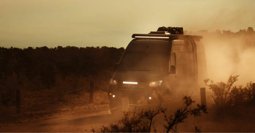 Custom Sprinter van by Tourig offroading in the desert