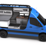 Mercedes-Benz Sprinter 144 Drifter by TOURIG in Brilliant Blue with Tool White Cabinets and Walnut Butcher Block Countertops