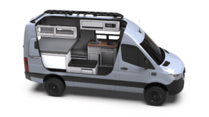 Mercedes-Benz Sprinter 144 Drifter by TOURIG in Silver Grey with Tool White Cabinets and Walnut Butcher Block Countertops
