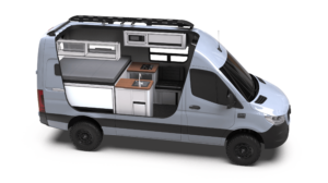 Mercedes-Benz Sprinter 144 Rover by TOURIG in Silver Grey with Tool White Cabinets and Walnut Butcher Block Countertops
