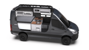 Mercedes-Benz Sprinter 144 Rover by TOURIG in Tenorite Metallic with Tool White Cabinets and Walnut Butcher Block Countertops